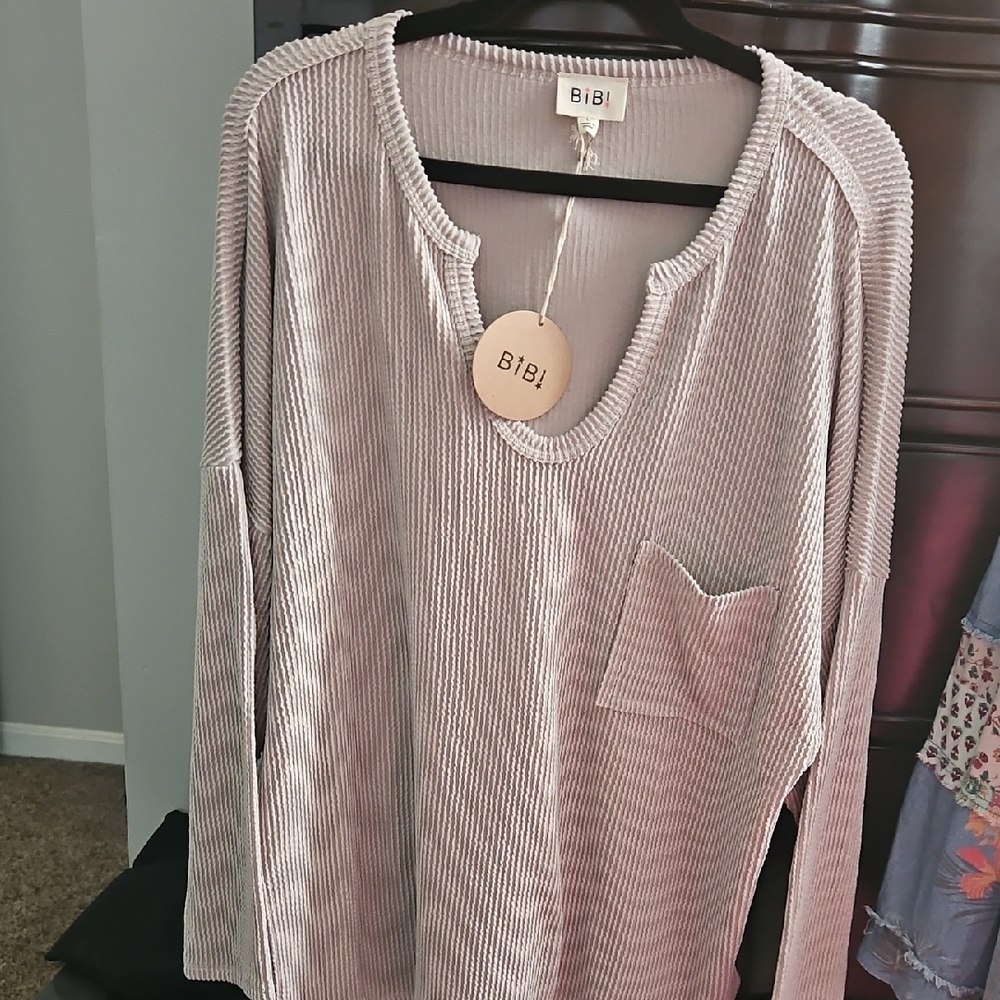 BiBi Ribbed Knit Top in Soft Tan